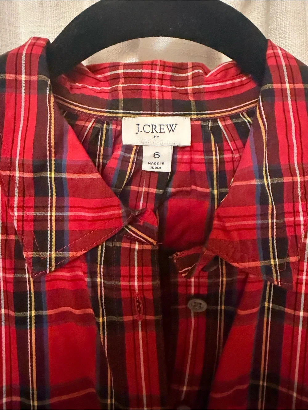 J. Crew Red Tartan Plaid Long sleeve button front shirt Dress women’s size 6